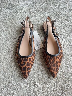a new day Leopard Print Pointed Slingback Flats - Brown/Black. Size 7.5